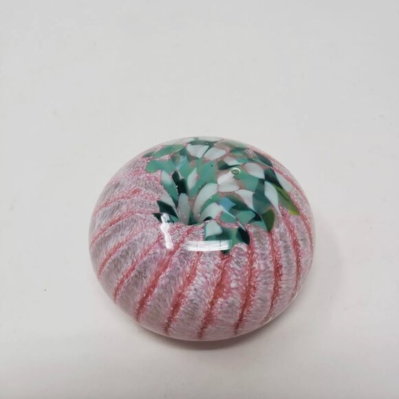 Bermuda Glass Blowing Studio 2.5" Glass Paperweight Pink Sea Urchin Green Stones - Picture 4 of 7